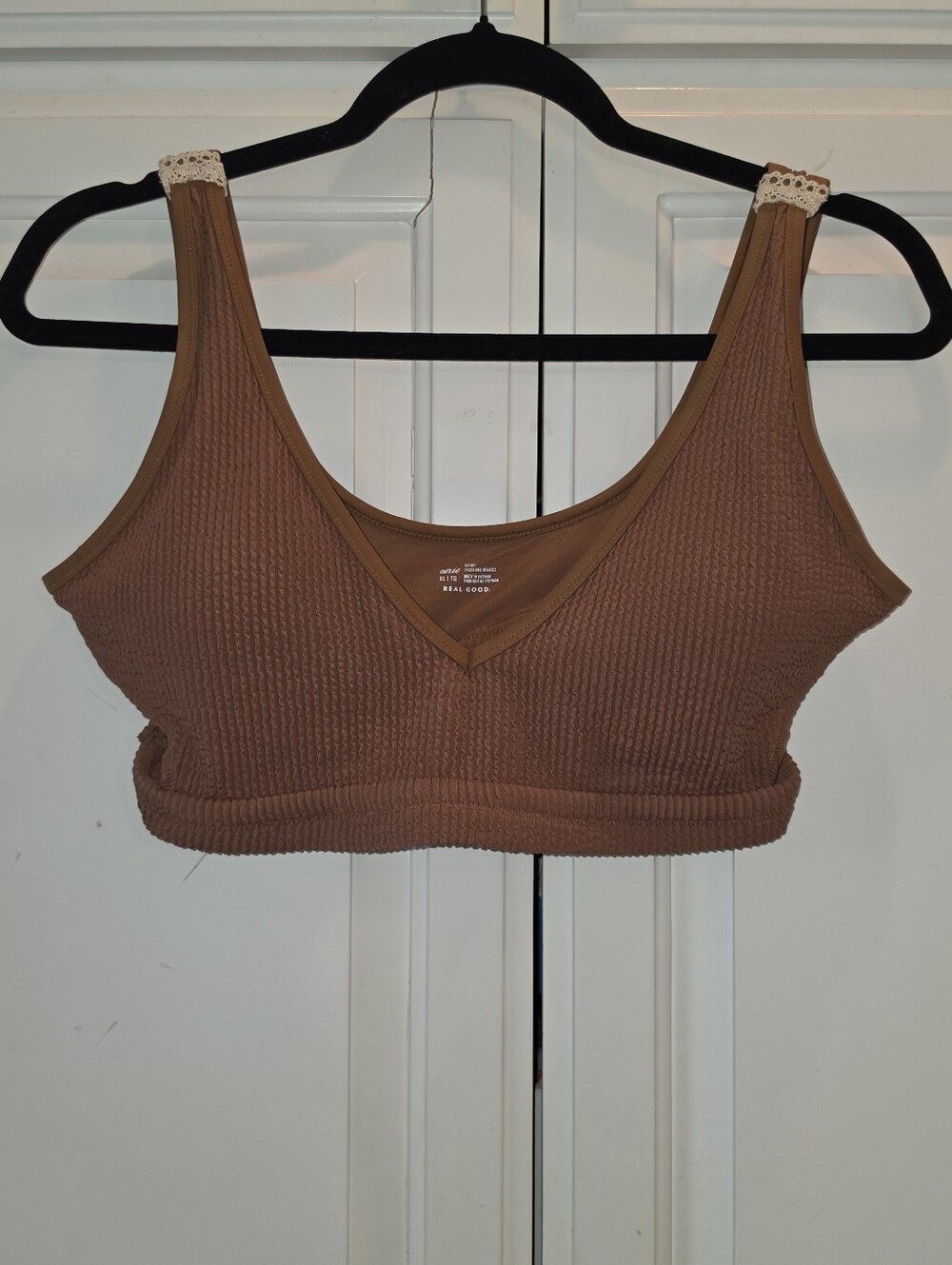 Aerie Brown Ribbed Bralette Bikini Top - XL